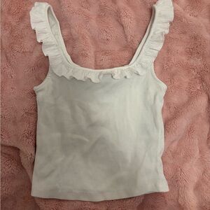 Divided White Ruffled Tank Top